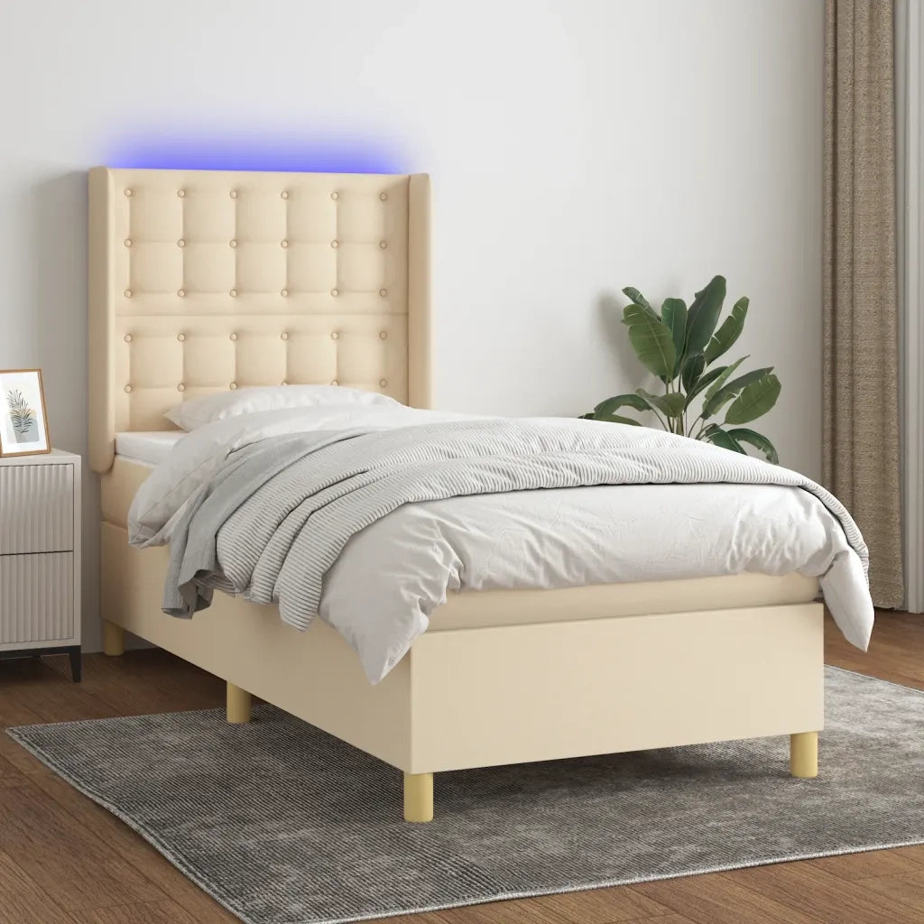 Letto a Molle con Materasso e LED Crema 80x200 cm in Tessuto cod mxl 63496