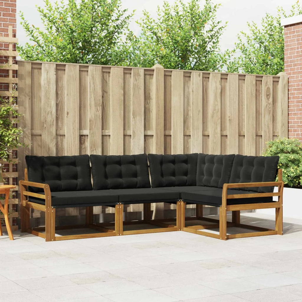 Set di divani da esterno con cuscino 4 pcs Naturale e Nero