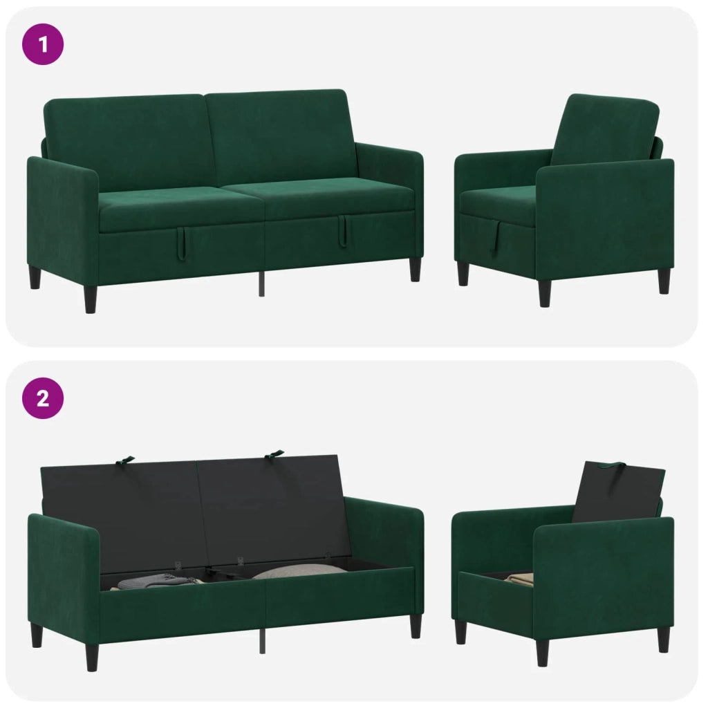 Set di Divani con Storage 2 pz Verde Scuro Poliestere 3429220