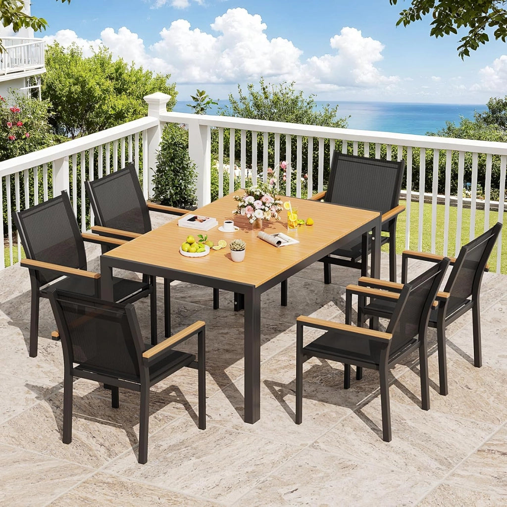Tavolo da giardino grande, resistente alle intemperie, 140 x 90 x 75 cm, in alluminio, con piano in WPC, tavolo da pranzo rettangolare, per 6 persone, robusto giardino, terrazza, balcone