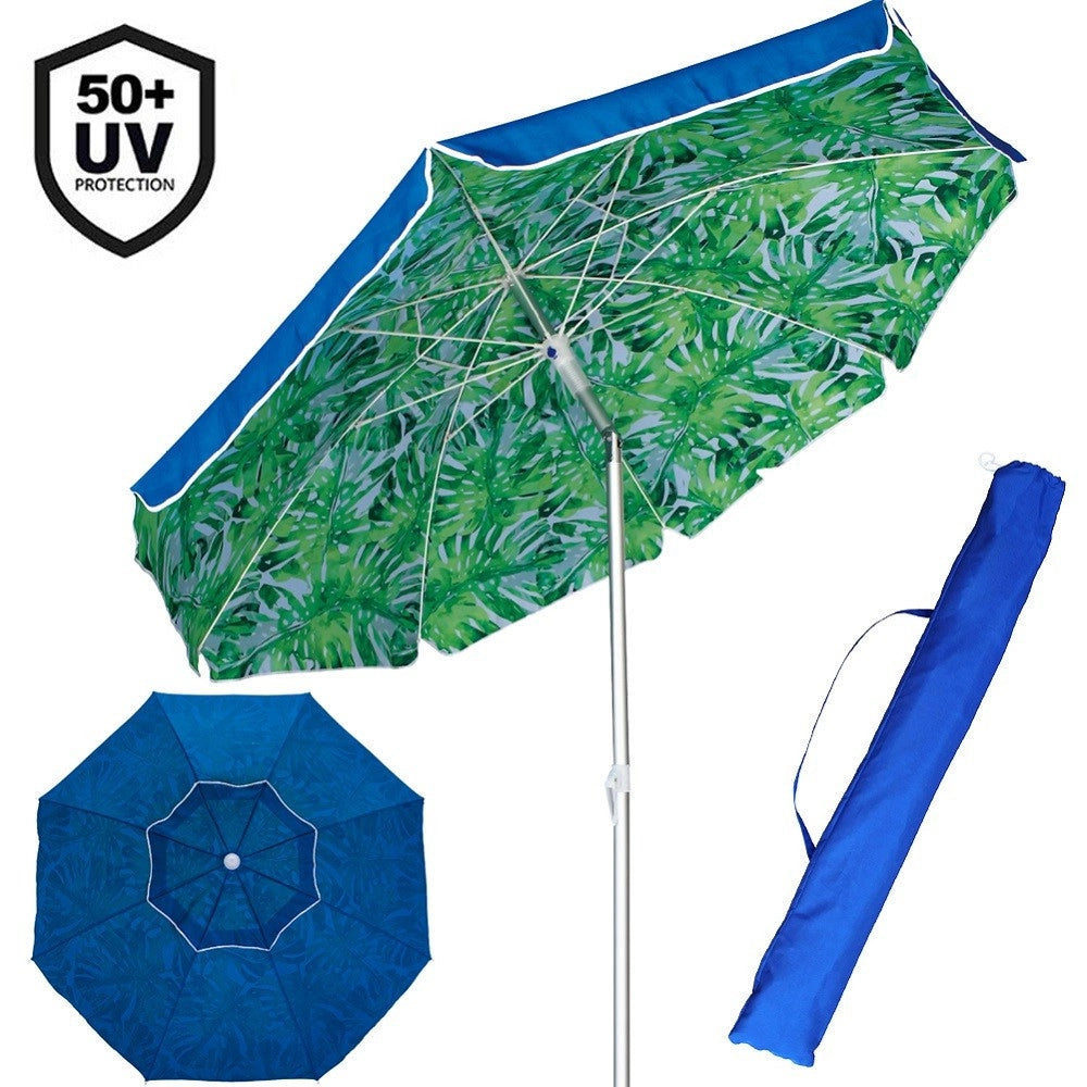 Trade Shop - Ombrellone Mare Spiaggia Giardino Alluminio Grande 200cm Tropical Con Custodia -