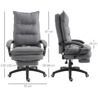 Sedia da Ufficio Imbottita con 6 Punti Massaggianti, Altezza Regolabile e Rotelle, 70x62x120-130 cm, Grigio