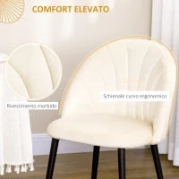 Set 2 Sedie da Salotto e Sala da Pranzo Imbottite, in Metallo e Tessuto Effetto Velluto Beige, 52x54x79 cm