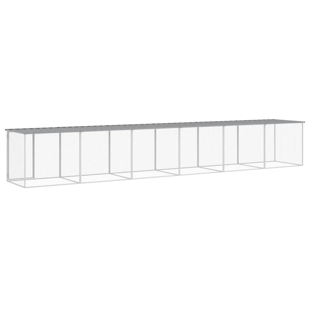 Recinto per pollaio con gabbia per polli con tetto leggero 603 x 98 x 90 cm in acciaio zincato grigio 02_0043987