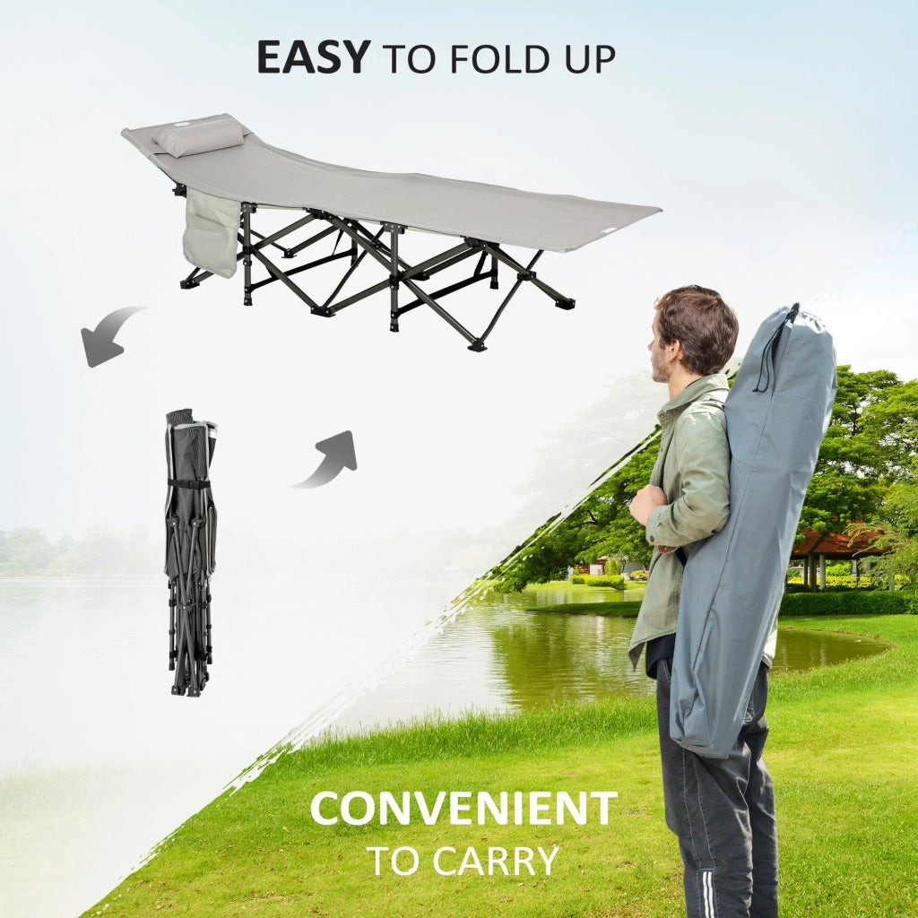Lettino da Campeggio Pieghevole e Imbottito con Tasca Portaoggetti 188x64,5x53 cm  Grigio chiaro