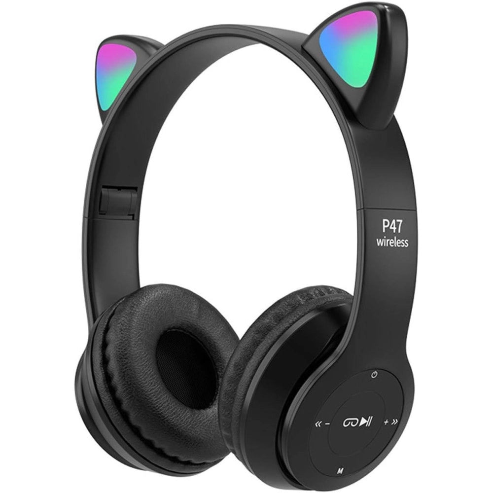 Trade Shop - Cuffie Per Bambini Pieghevoli Senza Fili Con Orecchie Di Gatto A Led Bluetooth -