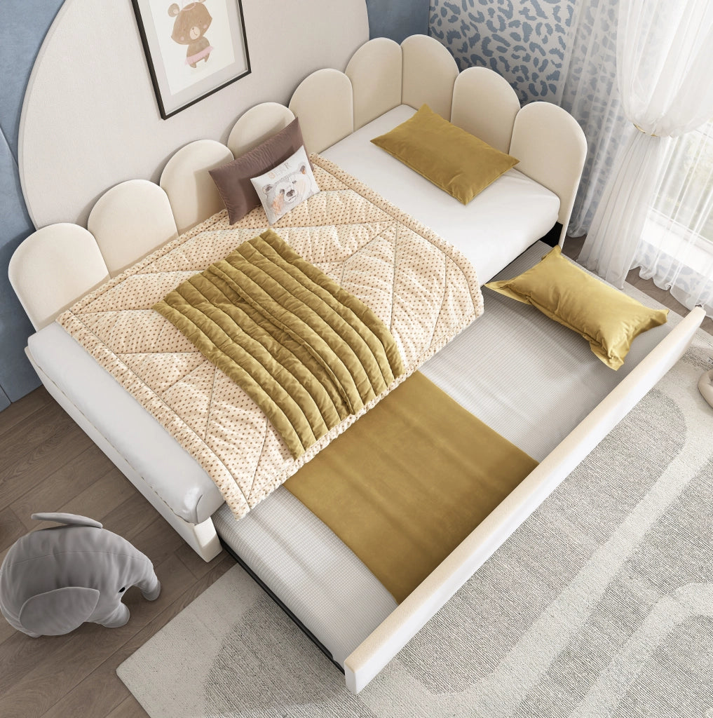 Letto daybed imbottito beige 90x200 cm con letto estraibile 90x190 cm