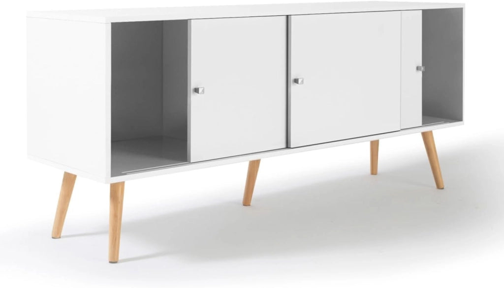 Credenza bassa scandinava 135 cm EFFIE 3 ante legno bianco