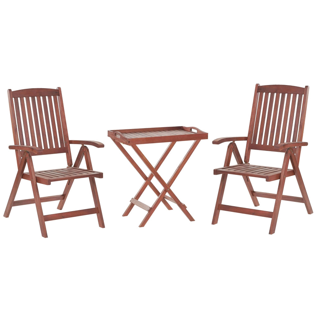 Set da bistrot da giardino in legno di acacia chiaro tavolo 2 sedie con cuscini blu schienale regolabile pieghevole stile rustico