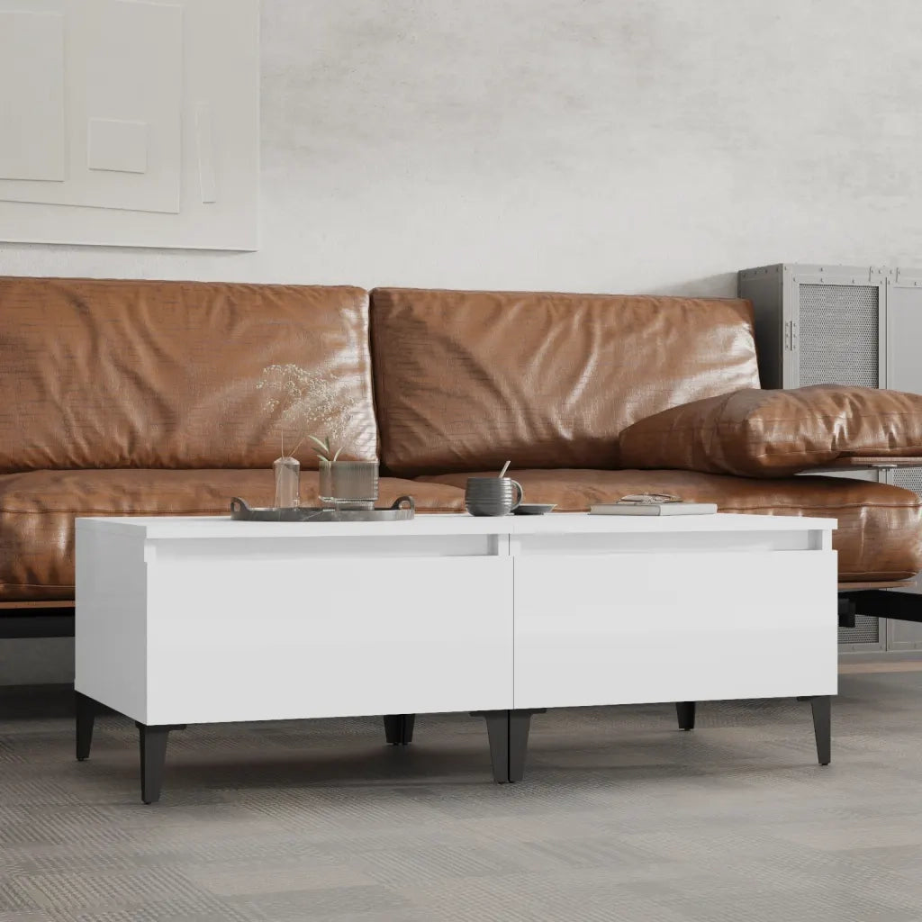 Tavolini 2pz Bianco Lucido 50x46x35 cm in Legno Multistrato 819521