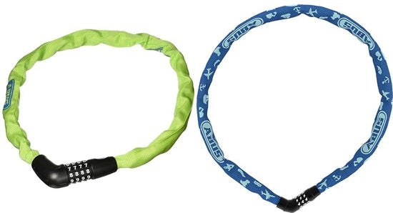 Catenaccio per bicicletta, Verde (Lime), 75 cm & Steel-O-Chain 4804C Simboli, Catenaccio per bambini – Livello di sicurezza ABUS 3 – 75 cm – Blu