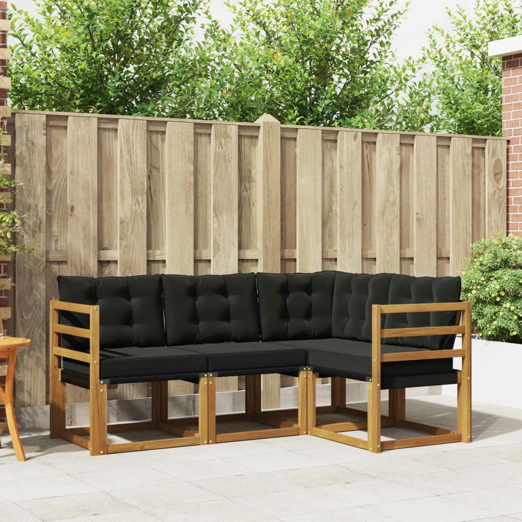 Set di divani da esterno con cuscino 4 pcs Naturale e Nero