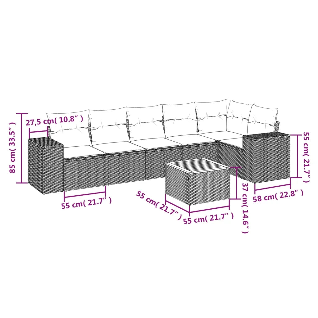 Set Divani da Giardino con Cuscini 7pz Nero Polyrattan 3225453