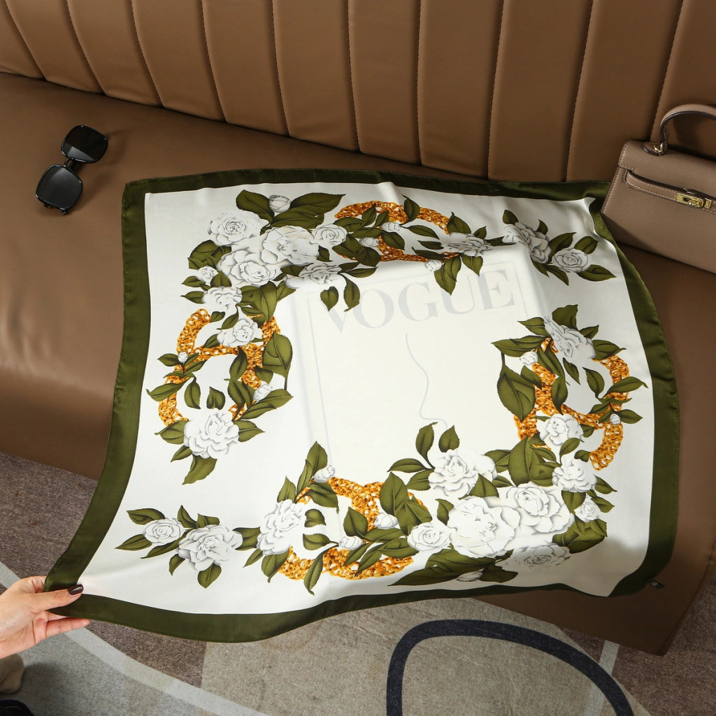 Sciarpa da donna in seta verde stampata, stile coreano, alla moda e versatile, sciarpa/fascia per il collo decorativa.