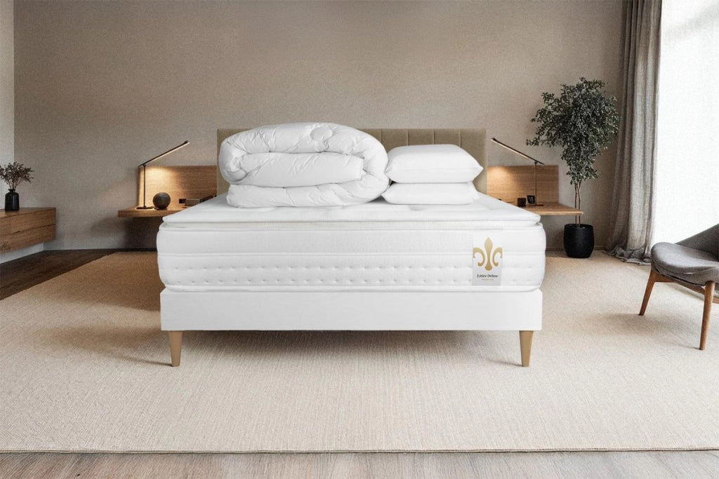 Pacchetto letto completo - Materasso 200x200cm + Box spring con doghe (kit) + 2 cuscini + Piumino - Vingt-Huit PLUS