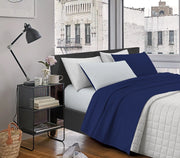 Completo Letto In Morbido Cotone Di Flanella Antipilling Set Lenzuola Bicolore Lenzuolo Sopra Sotto Federe - Bluscuro-Grigio - Francese