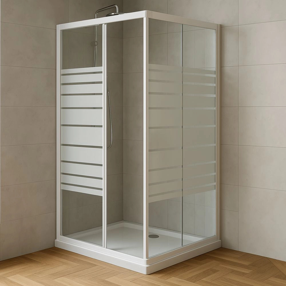 Box doccia corner due ante cristallo serigrafato temperato *** misure 66.5-69.5x86.5-89.5xh185 cm serigrafato sx, con...