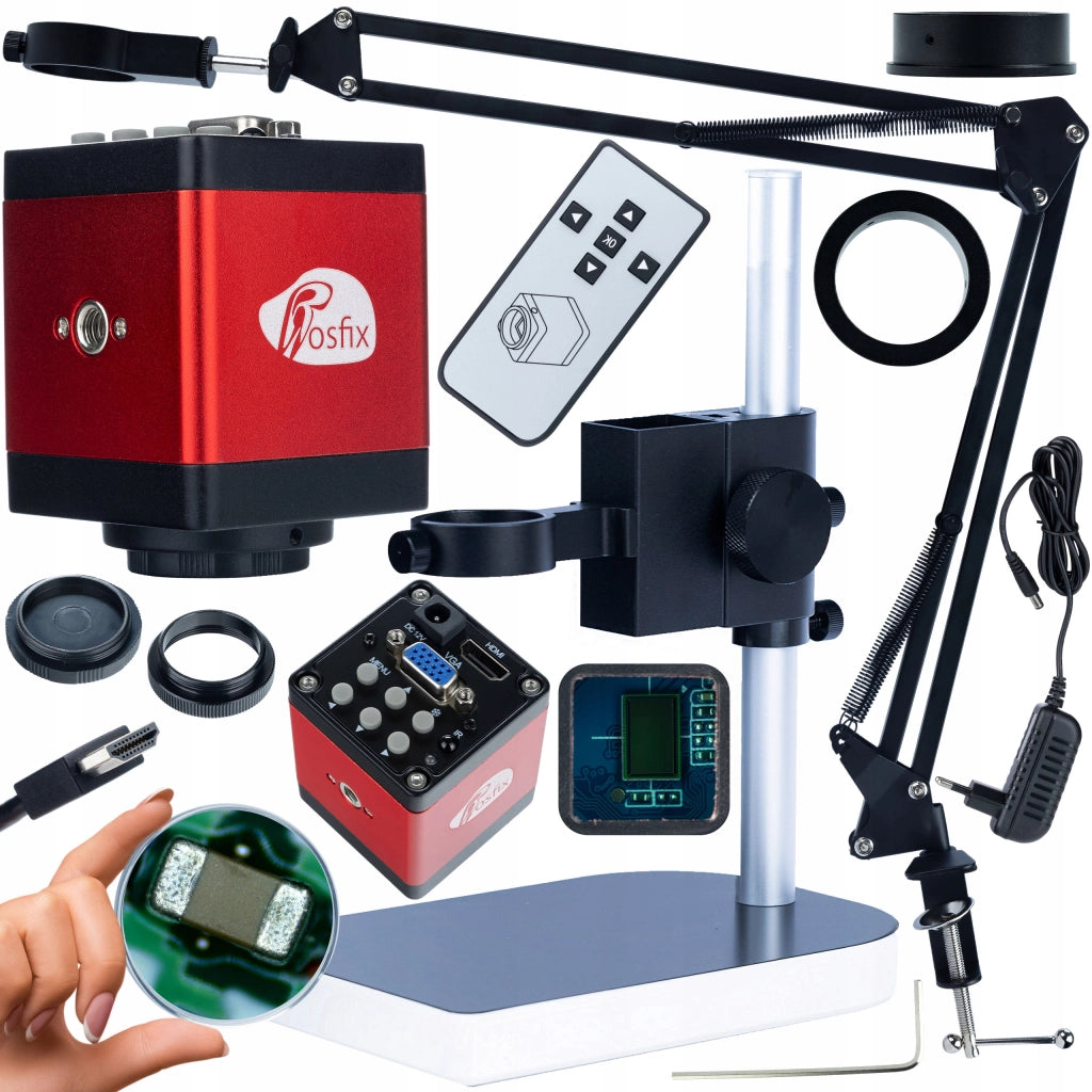 Set Braccio Regolabile per Microscopio Digitale ODM-180X + Piattaforma ODM-100X + Camera Draco RED PRO KMDBP-HDMI-VGA