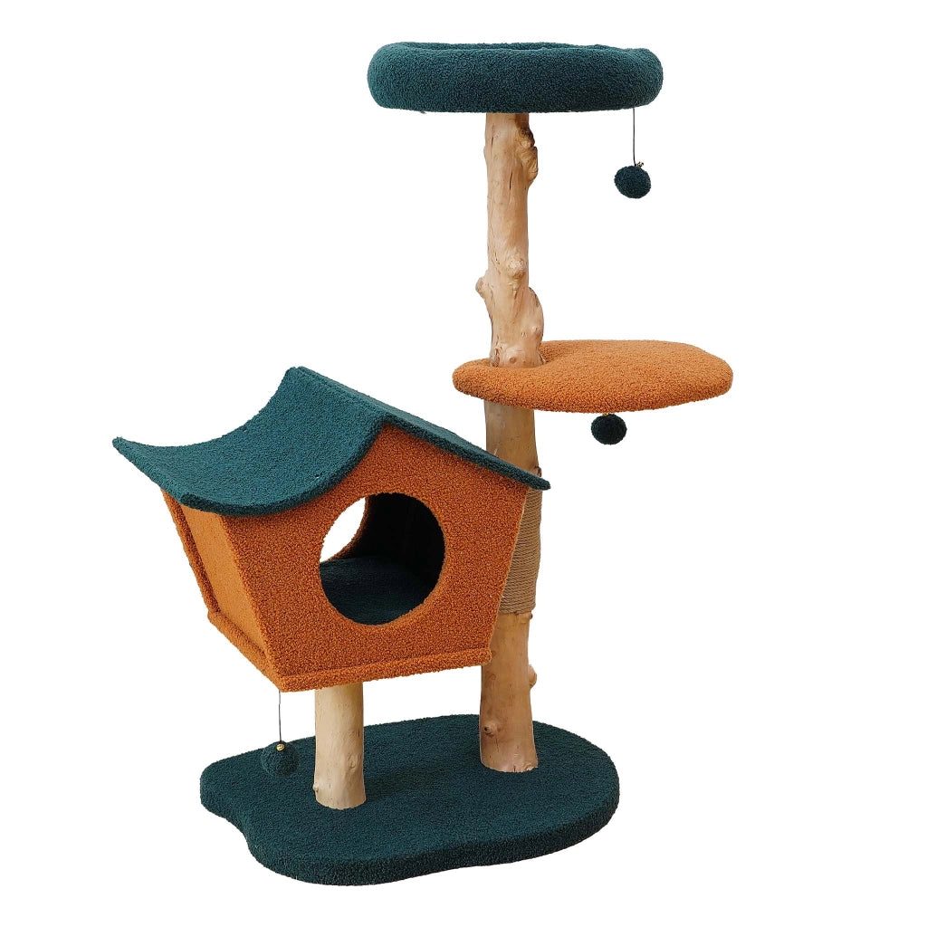 Fudajo Albero tiragraffi 114 cm con pelliccia e tronchi in legno di pero