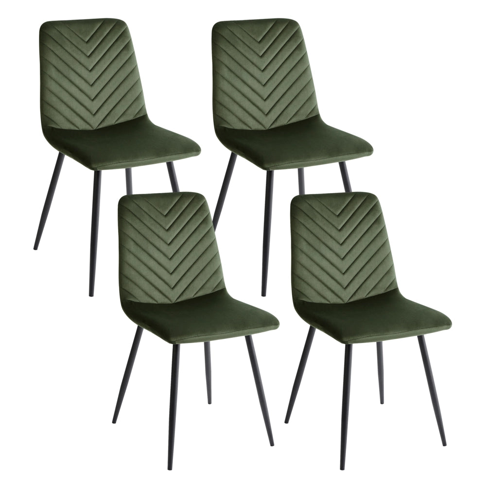 Set di 4 sedie da pranzo in velluto per la sala da pranzo gambe in ferro verde oliva stile elegante