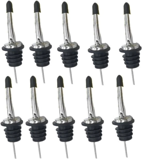 Set di 10 schenktuiten in acciaio inossidabile con stoppo conico per vino, olio, cocktail e succo - con druppeldop - accessorio da cucina con doppi.