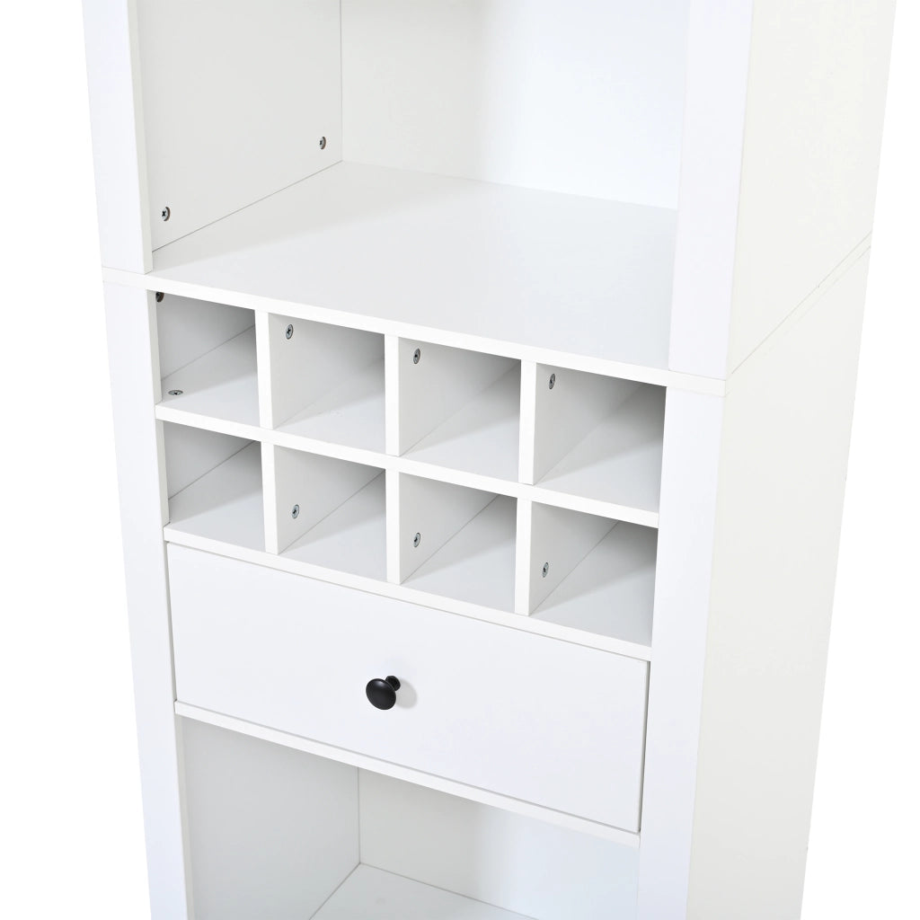 Vetrina con 1 cassetto e 12 vani con LED; per soggiorno; cucina e studio; in MDF bianco; 55×40×200 cm