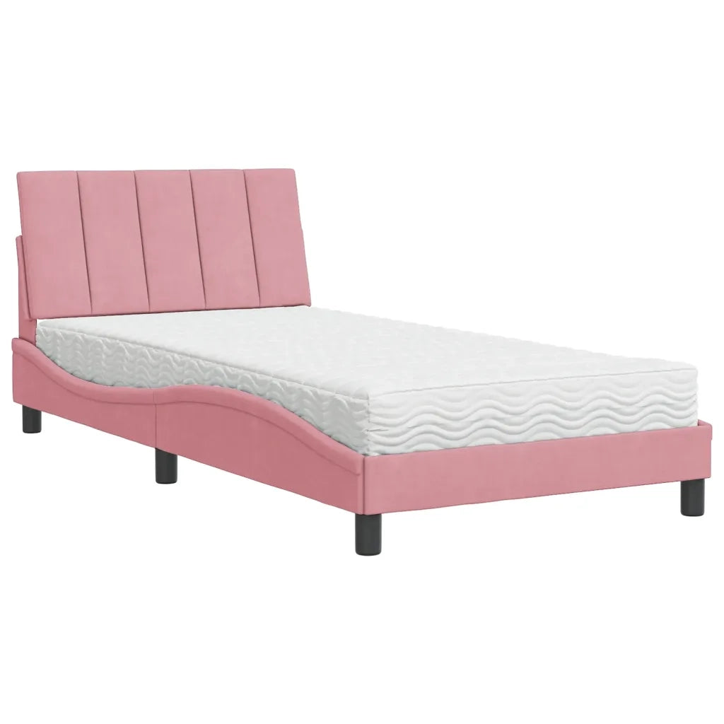 Letto con Materasso-Struttura Letto con Materasso Hanko Rosa 100x200 cm in Velluto