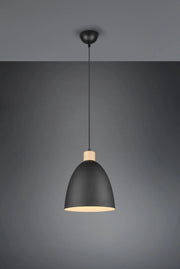 JAGGER SOSPENSIONE CONO METALLO NERO E LEGNO D.25CM 1 LUCE ATTACCO E27