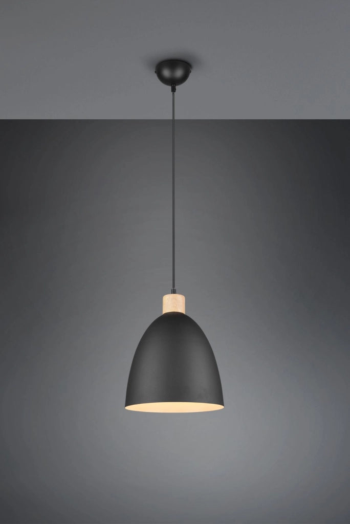 JAGGER SOSPENSIONE CONO METALLO NERO E LEGNO D.25CM 1 LUCE ATTACCO E27