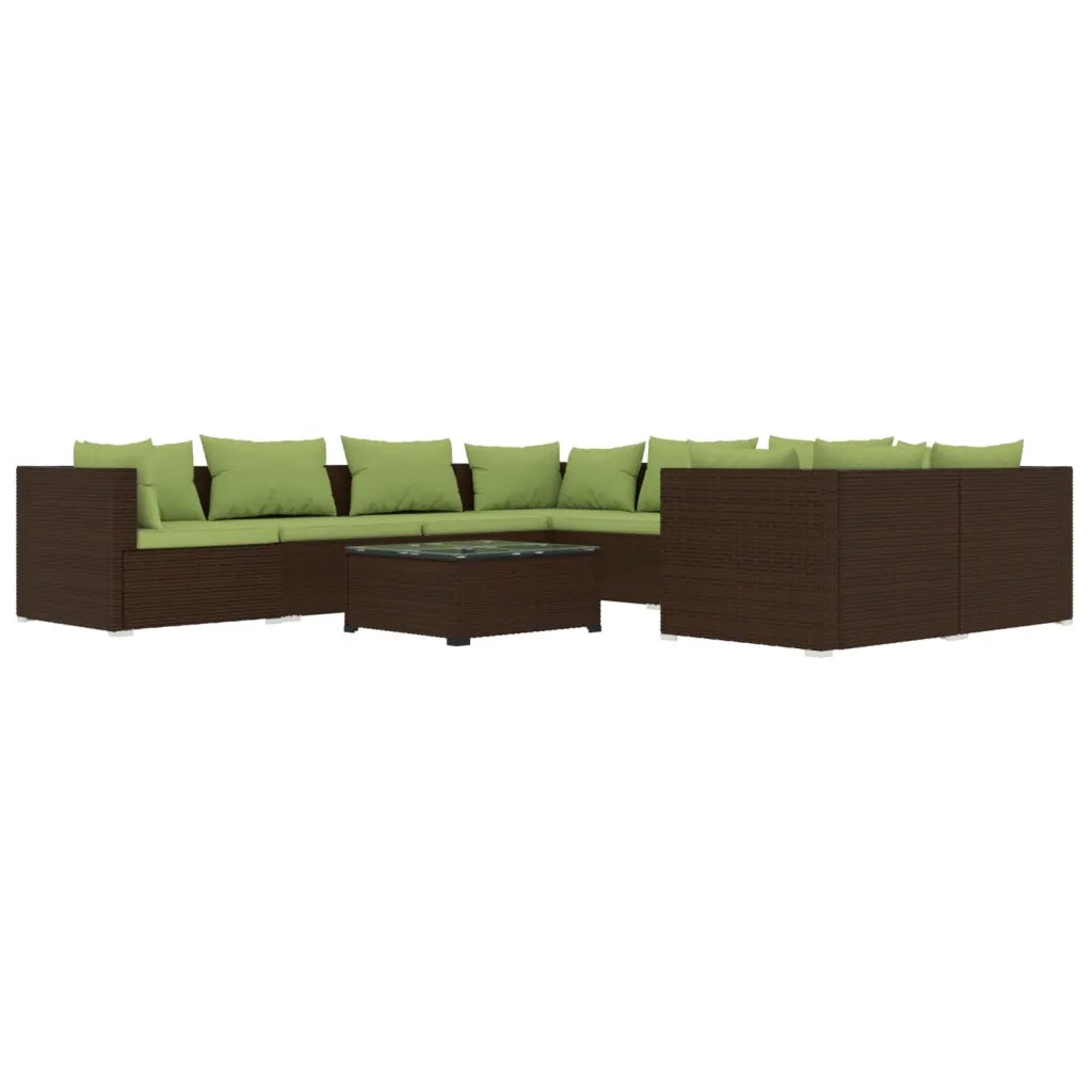 Set Divani da Giardino 9 pz con Cuscini in Polyrattan Marrone cod mxl 35840
