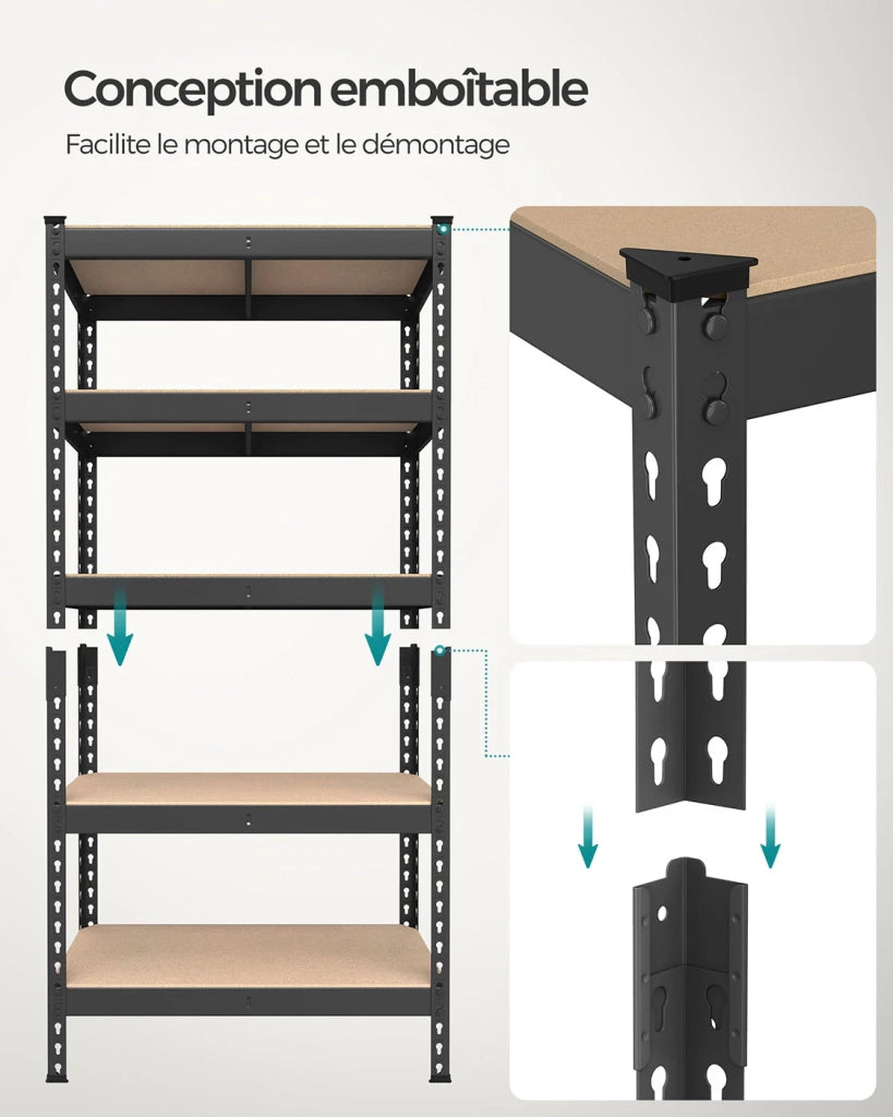 Scaffale per carichi pesanti scaffale da cucina 5 ripiani 30 x 75 x 150 cm capacità di carico 875 kg per seminterrato garage ufficio nero 12_0005789