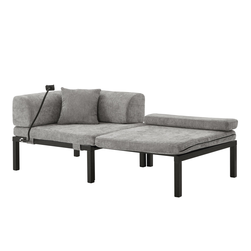 Divano letto pieghevole in legno massello, letto estraibile singolo, velluto grigio chiaro