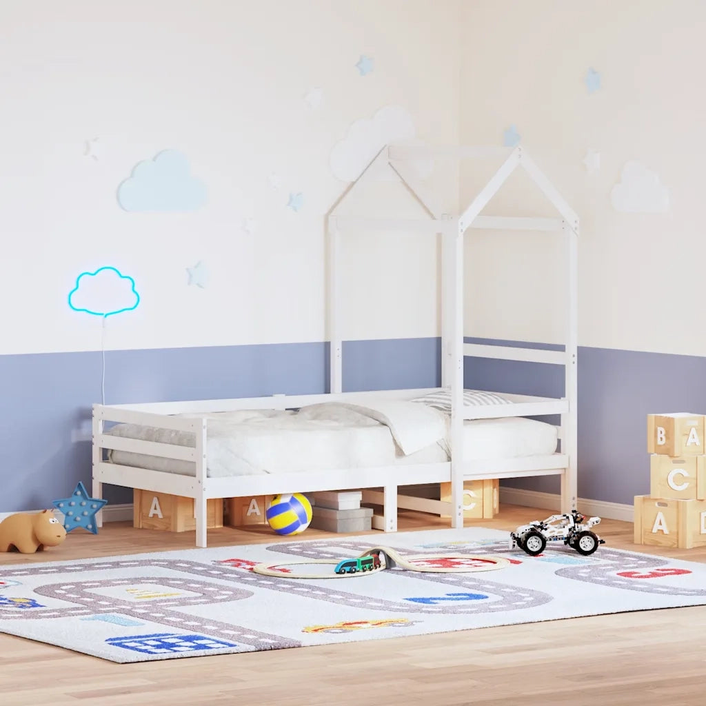 Tetto Letto Bambini Bianco 98x70x176,5 cm Legno Massello Pino