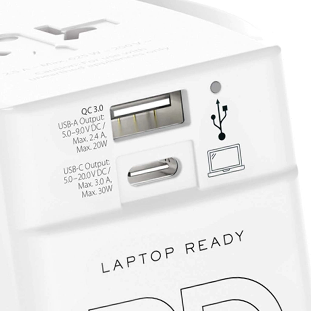 Adattatore da viaggio universale MUV con porte USB-A e USB-C Power Delivery 30W Bianco Skross