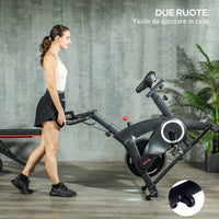 Cyclette Magnetica con Volano 10 kg Sedile e Manubrio Regolabili Monitor LCD e Porta Tablet Nero