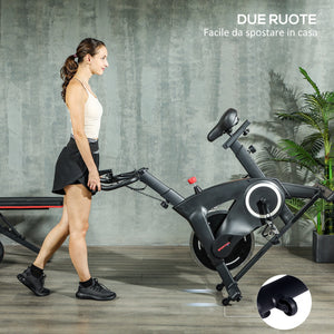 Cyclette Magnetica con Volano 10 kg Sedile e Manubrio Regolabili Monitor LCD e Porta Tablet Nero
