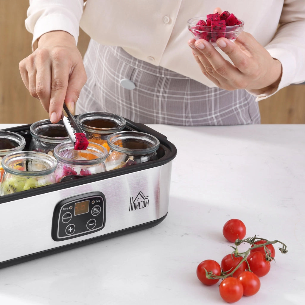 Yogurtiera Elettrica 30W con 8 Vasetti Temperatura Regolabile Argento