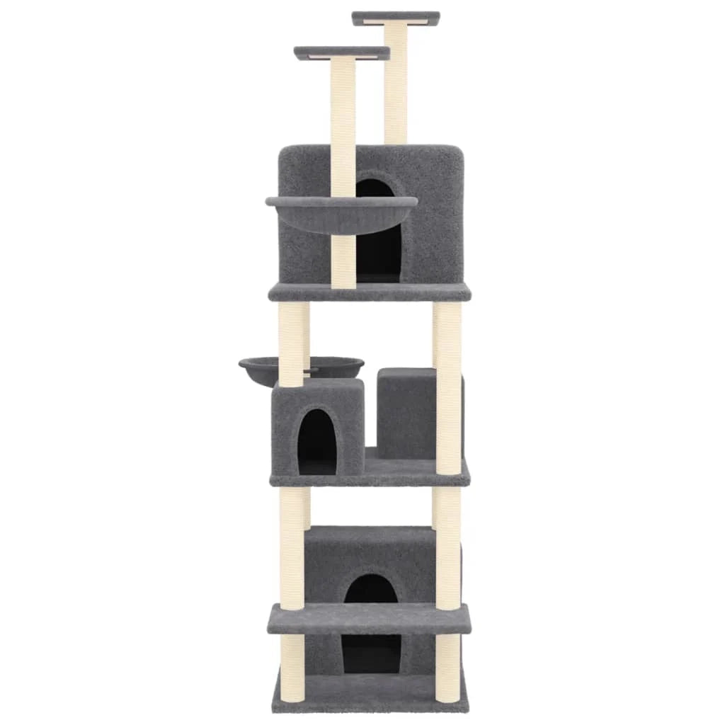 Tiragraffi per gatti Mobili per arrampicata su torre Tiragraffi piattaforma da arrampicata con tiragraffi in sisal scuro 180 cm grigio 02_0022689