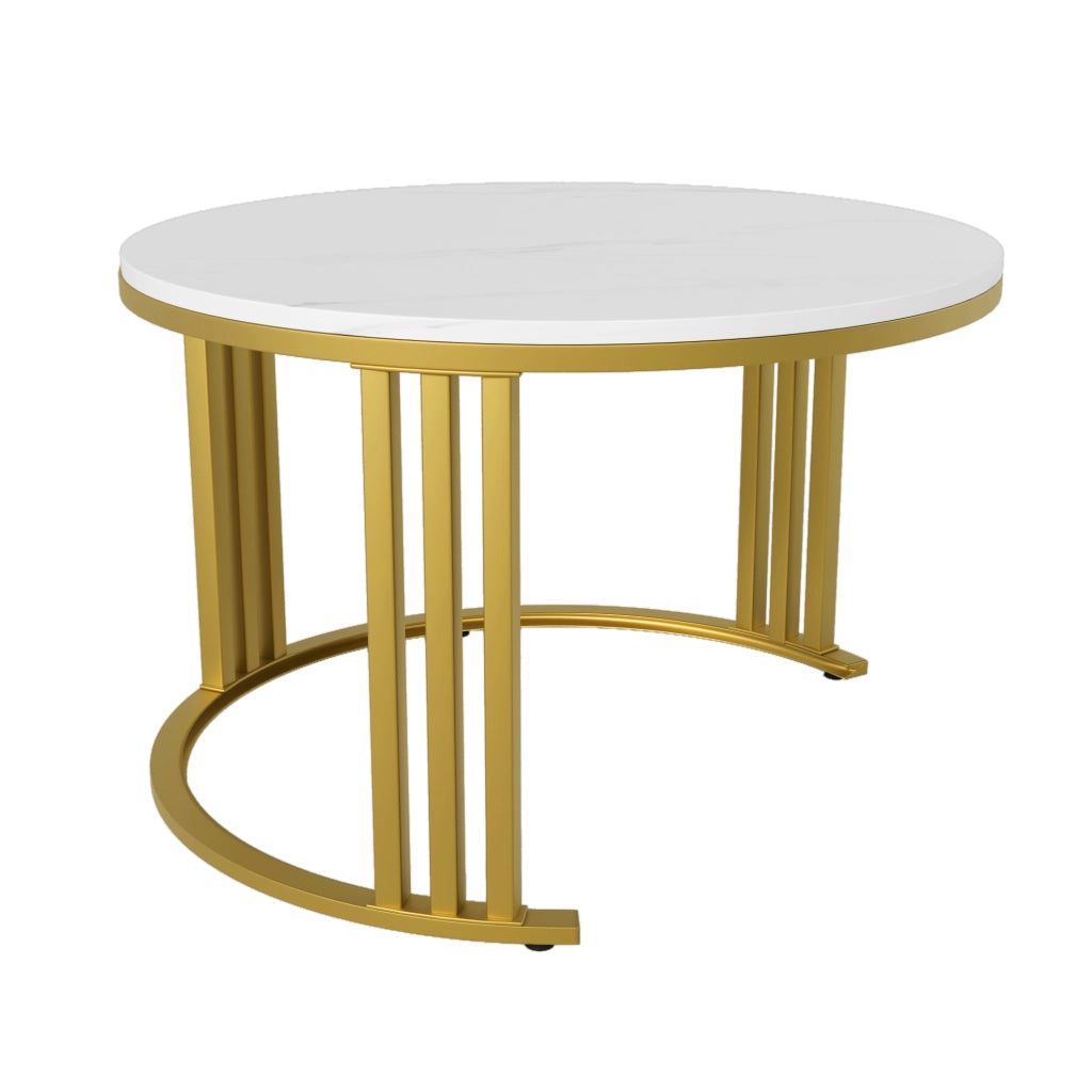 Tavolini da caffè rotondi 70x70x46 cm e 50x50x40 cm; piano lucido con effetto marmo; MDF nero