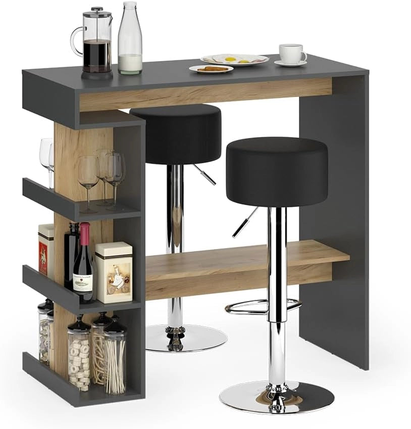 tavolo bar con sgabelli Dana, Antracite/quercia dorata, 108 x 50 cm con 2 sgabelli da bar