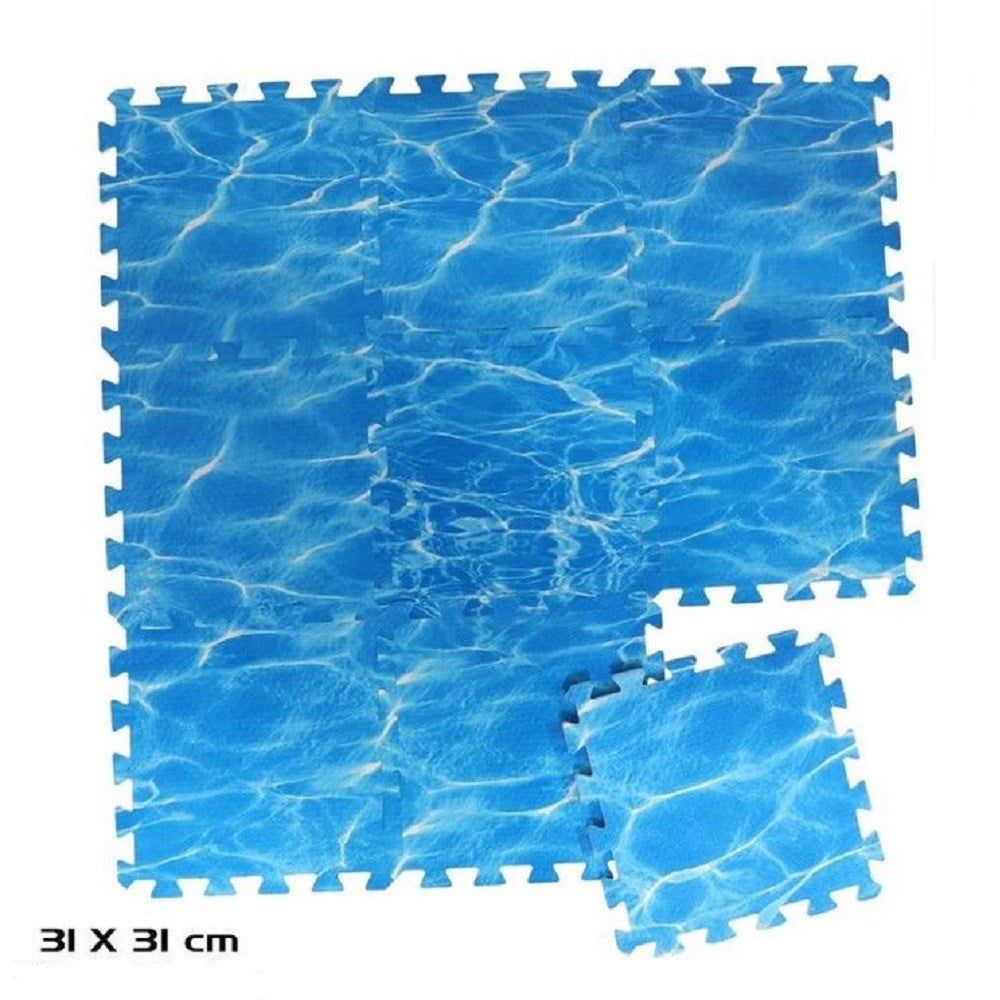 Trade Shop - Set 9 Pz Piastrella Design Acqua 31x31x1cm Puzzle Eva Piscina Protezione 980197 -