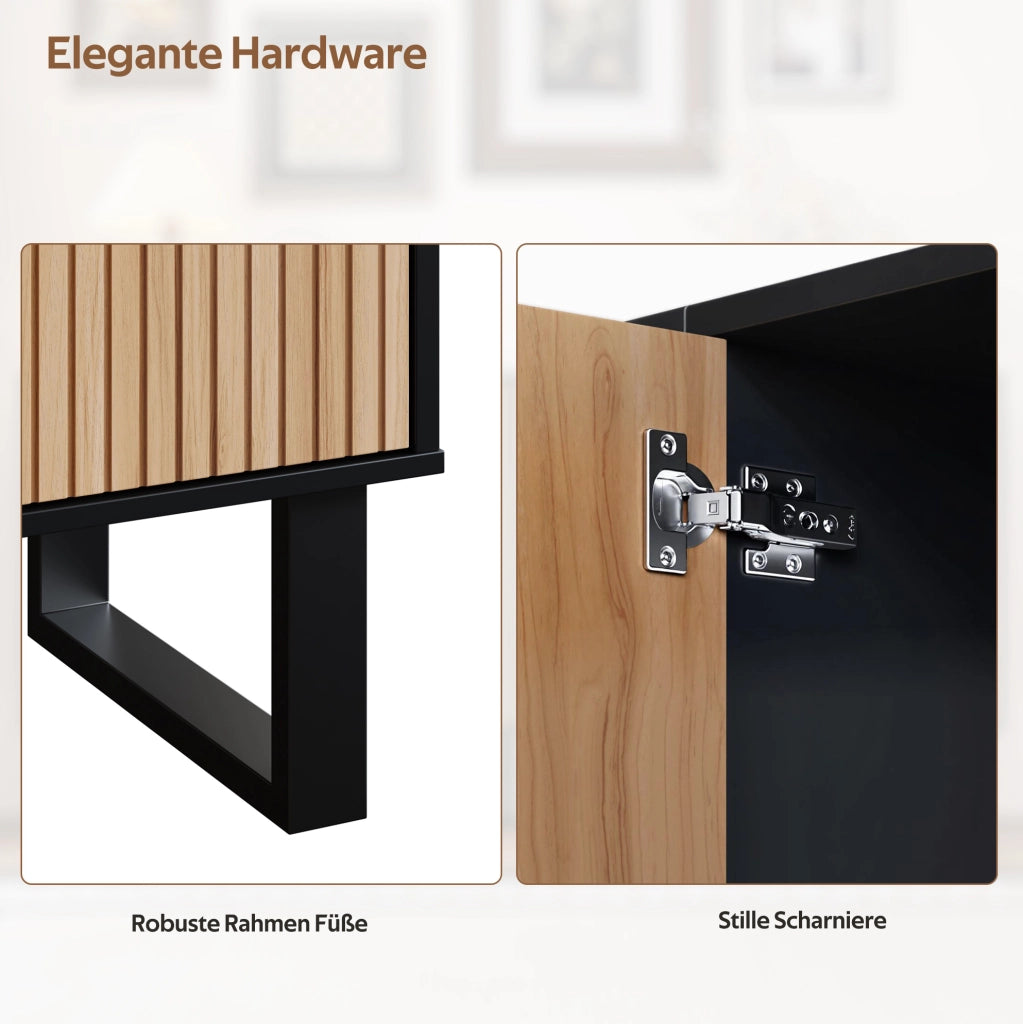 Credenza moderna 160 cm nera e effetto legno con ante 3D