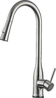 JANA | Rubinetto da cucina estensibile Premium in acciaio inox argento spazzolato | Rubinetto miscelatore ad alta pressione girevole a 360° 2 attacchi