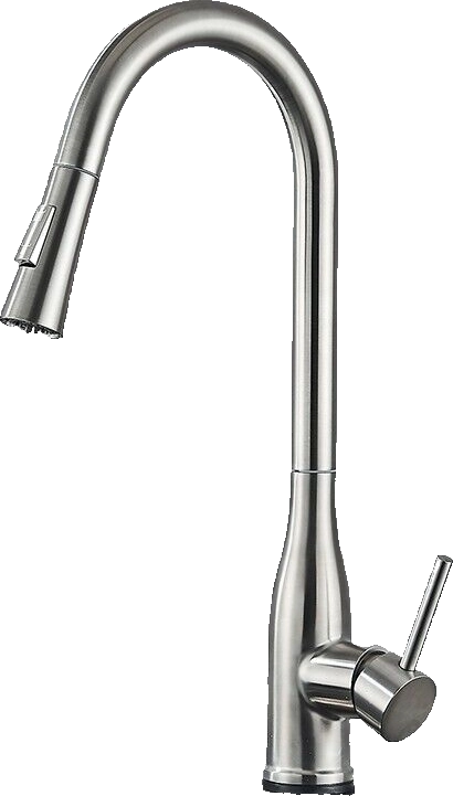 JANA | Rubinetto da cucina estensibile Premium in acciaio inox argento spazzolato | Rubinetto miscelatore ad alta pressione girevole a 360° 2 attacchi
