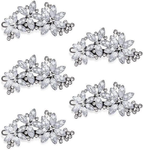 Accessori per capelli 5 pezzi - cristallo fiorale - stucco argentato - accessori per capelli eleganti - per matrimoni/feste - materiale di alta qualità - acconciature per capelli