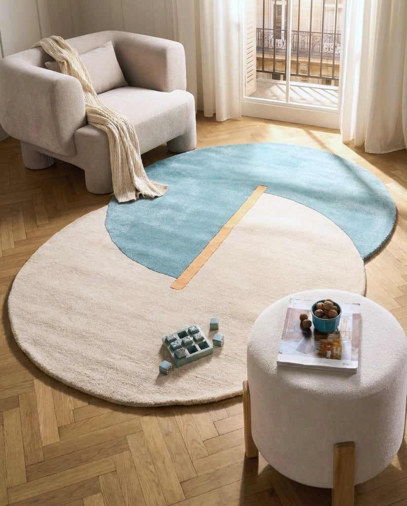 Tappeto beige e blu in viscosa e lana forma irregolare 160 x 230 cm stile moderno glamour