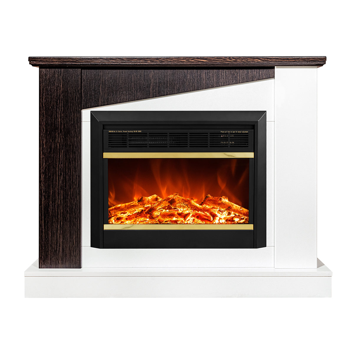 Camino Elettrico da Pavimento 90x115x27 cm Effetto Fiamma 1500W Gaspar & Mars Bianco/wenge