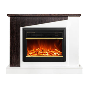 Camino Elettrico da Pavimento 90x115x27 cm Effetto Fiamma 1500W Gaspar & Mars Bianco/wenge