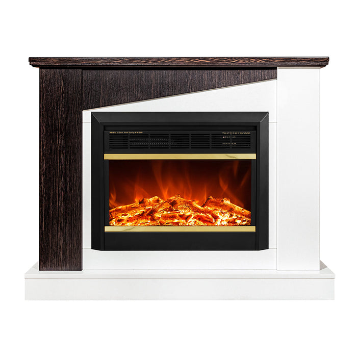 Camino Elettrico da Pavimento 90x115x27 cm Effetto Fiamma 1500W Gaspar & Mars Bianco/wenge