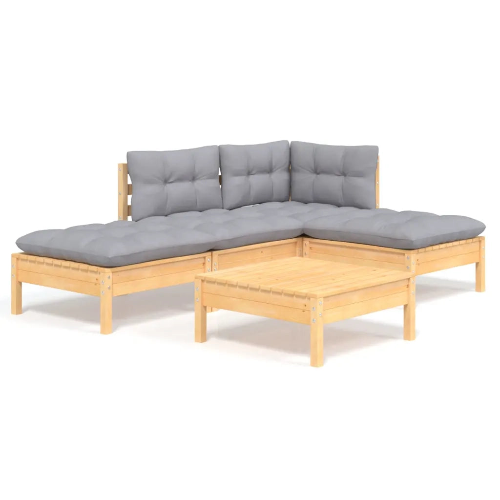 Set Divani da Giardino 5 pz | Set Salotto da Giardino con Cuscini Grigi Massello di Pino